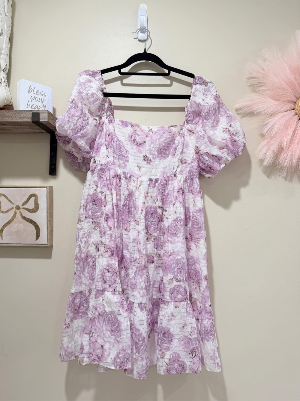 Vici Lilac Floral Puff-Sleeve Mini Dress